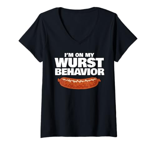 Damen Oktoberfest I'm On My Wurst Behavior T-Shirt mit V-Ausschnitt Damen Oktoberfest I'm On My Wurst Behavior T-Shirt mit V-Ausschnitt von Miftees Oktoberfest Tees