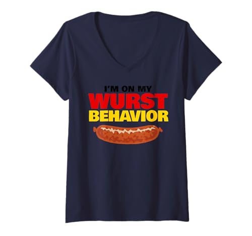 Damen Oktoberfest I'm On My Wurst Behavior T-Shirt mit V-Ausschnitt Damen Oktoberfest I'm On My Wurst Behavior T-Shirt mit V-Ausschnitt von Miftees Oktoberfest Tees