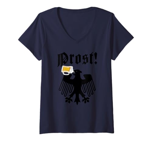 Damen Oktoberfest Trinkadler Prost T-Shirt mit V-Ausschnitt von Miftees Oktoberfest Tees