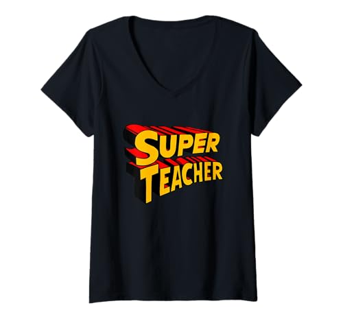 Damen Super Lehrer Lustiger SuperTeacher T-Shirt mit V-Ausschnitt Damen Super Lehrer Lustiger SuperTeacher T-Shirt mit V-Ausschnitt von Miftees Teacher Appreciation Tees