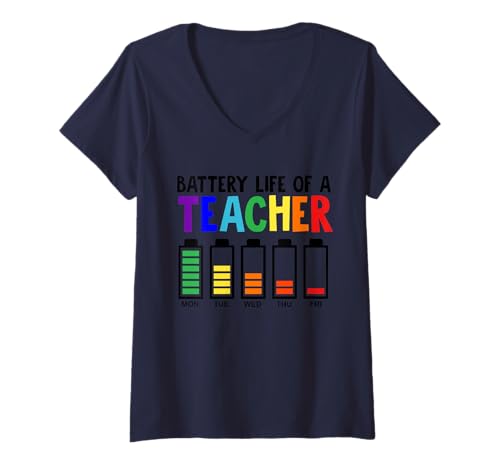 Damen Teacher Battery T-Shirt mit V-Ausschnitt Damen Teacher Battery T-Shirt mit V-Ausschnitt von Miftees Teacher Appreciation Tees