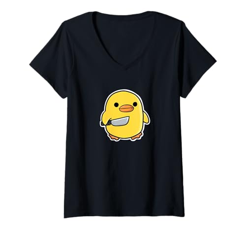Damen Ente mit Messer T-Shirt mit V-Ausschnitt von Miftees