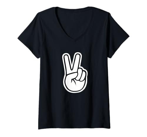 Damen Finger Peace Tschüss T-Shirt mit V-Ausschnitt von Miftees