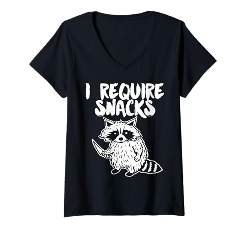 Damen Racoon I Require Snacks T-Shirt mit V-Ausschnitt von Miftees