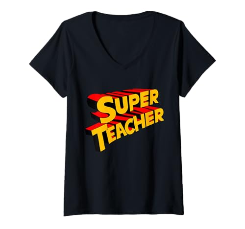 Damen Super Lehrer Lustiger SuperTeacher T-Shirt mit V-Ausschnitt von Miftees