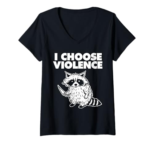 Damen Waschbär Ich wähle Gewalt T-Shirt mit V-Ausschnitt von Miftees