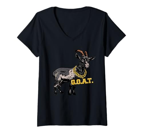 Damen Ziege mit G.O.A.T. Kette T-Shirt mit V-Ausschnitt von Miftees