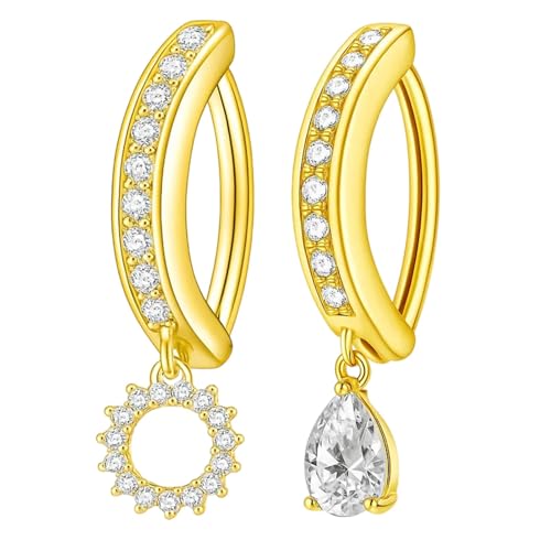 Bauchnabelpiercing Gold 2-teiliges Set, Piercing Bauchnabel Oberflächen Piercing Mit Zirkonia Aus 316L Chirurgenstahl, Hypoallergener Bauchnabel Schmuck für Frauen von MigWoo