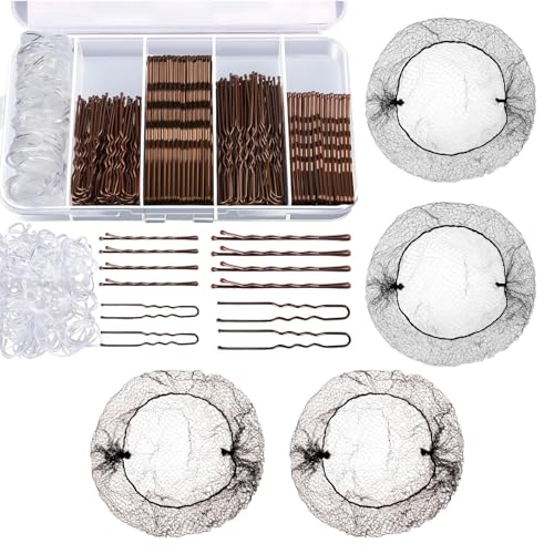 500 Stück Haarnadeln Set,Bobby Pins & U-Haarklammern (2-3 cm)+300 Haargummis + 4 Unsichtbare Haarnetze mit Aufbewahrungsbox,Unsichtbare Haarnadeln Klein & Groß für Hochsteckfrisuren,Frauen Mädchen von MigWoo