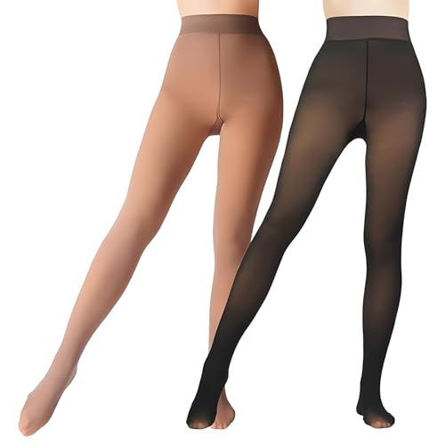 MigWoo 2 Stück Thermo Strumpfhose Damen, Strumpfhose Damen Hautfarbe, Gefütterte Winter Strumpfhosen, Gefälschte Durchscheinend Plüschstrümpfe Pantyhose Wärmende Fleece Strumpfhose von MigWoo