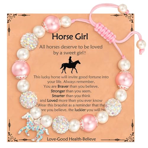 MigWoo Pferde Mädchen Geschenk, Süßes Armband Mit Pferdeanhänger Und Strass, Motivationsschmuck Für Mädchen Von 6-12 Jahren, Adjustierbares Pferde Zubehör von MigWoo