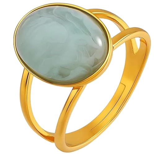 MigWoo Gold Damen mit Edelstein Ring, Ring mit Stein Edelstahl Geschenke Ringe Gold Wasserfest von MigWoo