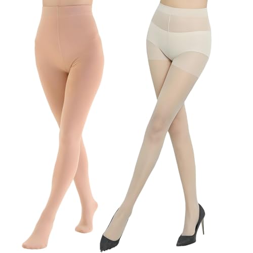 Thermo Strumpfhose Damen Winter 2er Pack - Gefütterte Wärmestrumpfhose Mit Fleece-Innenfutter & Hautfarbene Strumpfhose - Blickdichte Thermostrumpfhosen Mit Schlankeffekt - Reißfeste Strumpfhosen von MigWoo