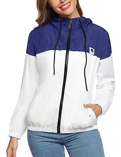 Damen Regenjacke Wasserdicht Leicht Windbreaker Zip Atmungsaktiv Regenjacken Regenmantel dünn Sportjacke mit Kapuze BLW XS von Migcaput