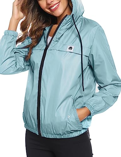 Damen Regenjacke Wasserdicht Leicht Windbreaker Zip Atmungsaktiv Regenjacken Regenmantel dünn Sportjacke mit Kapuze LBL2 S von Migcaput