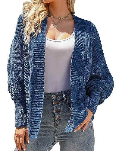 Migcaput Cardigan Damen Strickjacke Langarm Locker Sweater Strickmantel Mantel Jacke Herbst Winter Gestrickt Für Damen Denim Blue XL von Migcaput