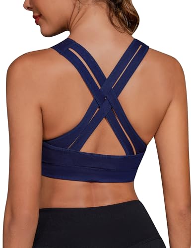 Migcaput Damen Gym BH Gepolstert Crossback Fitness Sport Bra Abnehmbarer Brustpolster Yoga Tops Gestrickte Nahtlose Sportbekleidung blau L von Migcaput