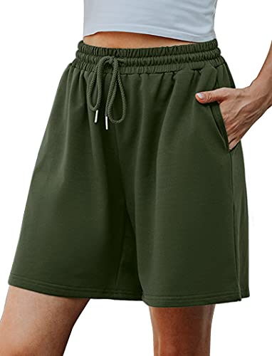 Migcaput Damen Kurze Sommerhose - Sommer Sporthose Laufhose Freizeithose mit Taschen - Leichte und Atmungsaktive Kurz Hosen für Training und Fitness Armeegrün XL von Migcaput