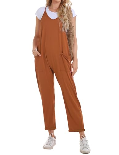 Migcaput Damen Latzhose Sommer Lässige Stretch Overall Ärmelloser Jumpsuit Einfarbig Loose Träger Retro mit Taschen von Migcaput