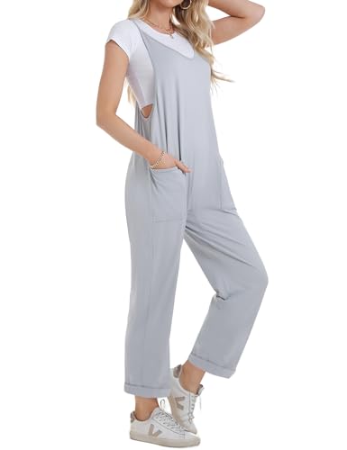 Migcaput Damen Latzhose Sommer Lässige Stretch Overall Ärmelloser Jumpsuit Einfarbig Loose Träger Retro mit Taschen von Migcaput