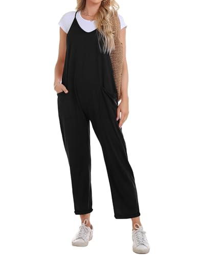 Migcaput Damen Latzhose Sommer Lässige Stretch Overall Ärmelloser Jumpsuit Einfarbig Loose Träger Retro mit Taschen von Migcaput