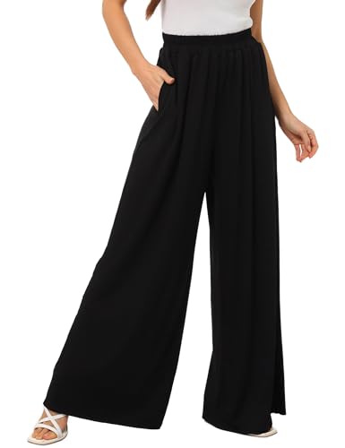 Migcaput Palazzo Hose Damen Schwarz lässige Weite Bein Leicht Baumwolle Pants Hohe Taille Casual Lockerem Schnitt Elastisch Sommerhose mit Taschen Palazzo Hose Damen Sommer Schwarz S von Migcaput