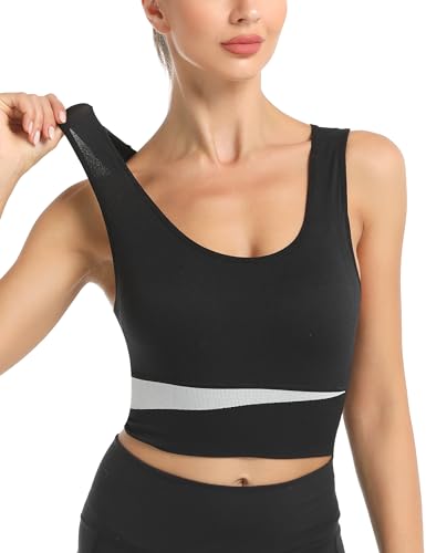 Migcaput Damen Sport BH Yoga Bra mit Gepolstert Nahtlose Ohne Bügel und gibt Guten Halt Atmungsaktiv Riemchendesign und mittelstarkem für Fitness Lauf Joggen Schwarz M von Migcaput