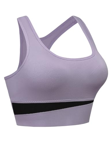 Migcaput Damen Seamless Sport BH mit Spaghettiträger Cross Back Design Push up BH Sport Bra Top für Yoga Fitness Violett L von Migcaput