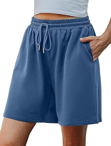 Migcaput Damen Shorts Sommer Kurze Lässige Hose mit Taille Bein Sport mit Kordelzug Kurze mit Taschen Gummiband Freizeit Shorts Elastische Himmelblau XL von Migcaput