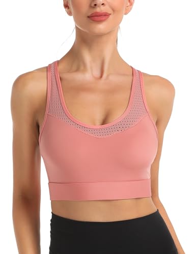 Migcaput Damen Sport BH Einfarbig Ohne Bügel Bustier Klassische Bequem Stretch Bra Mittle Halt Gepolstert Wohlfühl-BH Rosa L von Migcaput