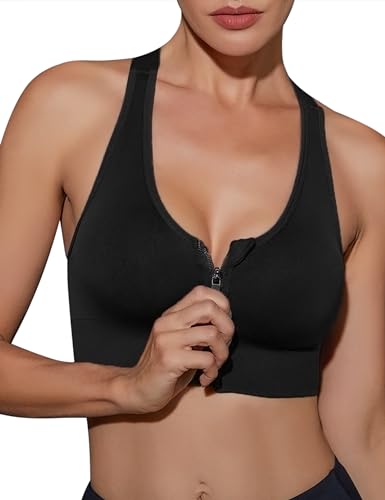 Migcaput Damen Sport BH Starker Halt Bustier Damen Sports Bra Vorderverschluss Ohne Bügel Und Shock Absorber Sport BH Gym BH für Fitness Lauf Yoga Sport BH Schwarz L von Migcaput