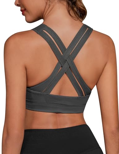 Migcaput Damen Sport BH Yoga Bra mit Gepolstert Nahtlose Ohne Bügel und gibt Guten Halt Atmungsaktiv Riemchendesign und mittelstarkem für Fitness Lauf Joggen grau L von Migcaput