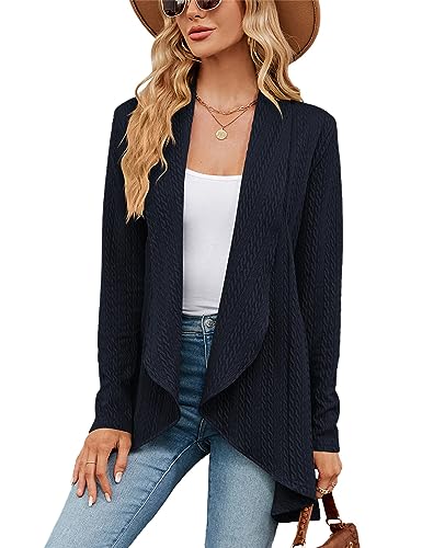 Migcaput Damen Strickjacke Langarm Strickmantel Open Front Strick Drapiert Cardigan Leicht Jacken Elegant Jacken Casual für Frauen Navy blau M von Migcaput