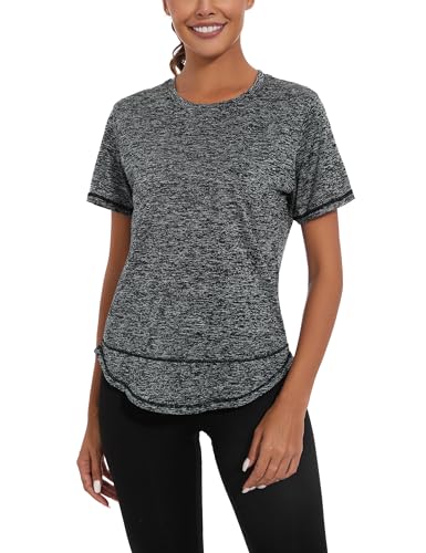 Migcaput Damen T-Shirt Kurzarm Sport Laufshirts Sportshirt Fitness Leichtes Yoga Activewear Atmungsaktiv Schnelltrocknendes Gym Shortsleeve Rundhalsausschnitt Oberteile von Migcaput