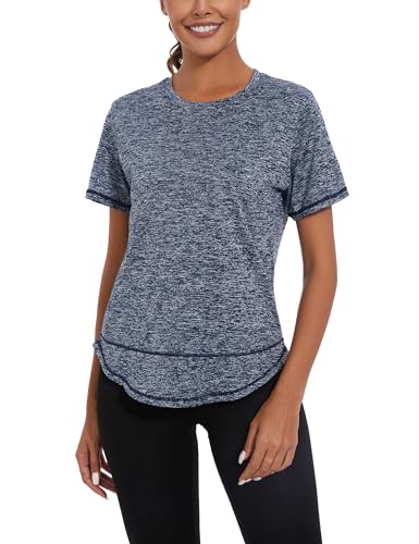 Migcaput Damen T-Shirt Kurzarm Sport Laufshirts Sportshirt Fitness Leichtes Yoga Activewear Atmungsaktiv Schnelltrocknendes Gym Shortsleeve Rundhalsausschnitt Oberteile von Migcaput