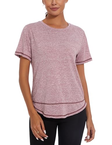 Migcaput Damen T-Shirt Kurzarm Sport Laufshirts Sportshirt Fitness Leichtes Yoga Activewear Atmungsaktiv Schnelltrocknendes Gym Shortsleeve Rundhalsausschnitt Oberteile von Migcaput