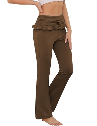 Migcaput Yogahose Damen Sporthose Bootcut Yoga Schlaghose Hohe Taille Jogginghose Stretch Slim Fit Freizeithose Fitness Für Frauen Braun M von Migcaput