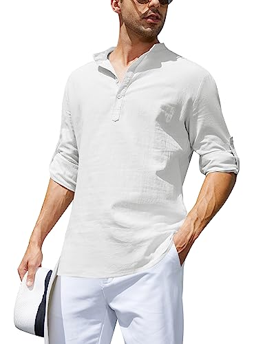 Migcaput Freizeithemd Herren Langarm Leinenhemd Businesshemd Baumwolle Sommerhemd Basic Langarmhemd Slim Fit für Männer WHE S von Migcaput