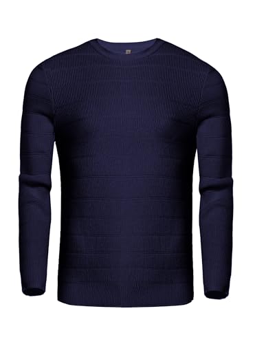 Migcaput Herren Pullover Feinstrick Langarmshirt Strickpullover Sweater mit Rundhalsausschnitt Basic Winterpullover Slim fit für Männer Navy blau L von Migcaput