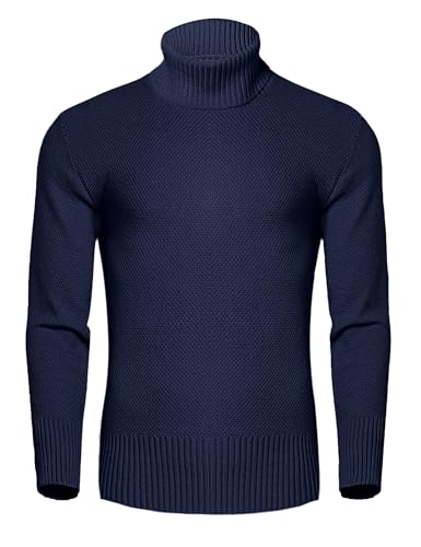 Migcaput Herren Rollkragen Pullover Feinstrick Langarm Rollkragenpullover Strickpullover Slim fit Freizeit Rollkragen Männer Navy blau XL von Migcaput