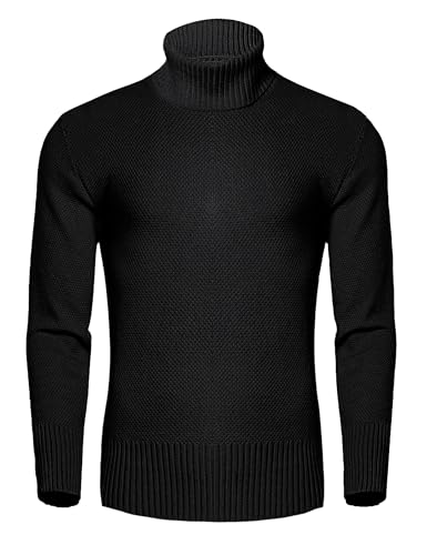 Migcaput Herren Rollragen Pullover Feinstrick Sweater Rollkragenpullover Langarmshirt Slim fit mit Stehkragen Basic Männer Schwarz S von Migcaput