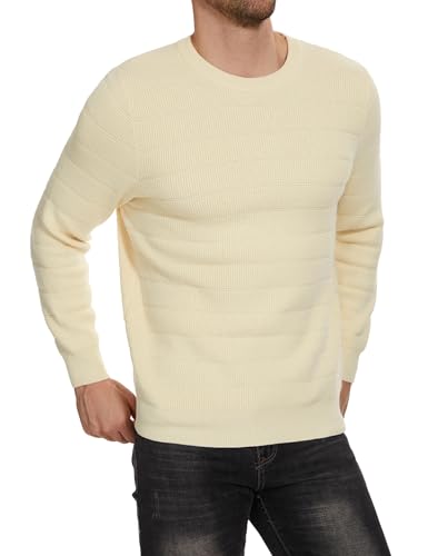 Migcaput Herren Strickpullover Warmer Crewneck Langarmshirt Feinstrick Pullover mit Rundhalsausschnitt Winter Basic für Männer Aprikose M von Migcaput