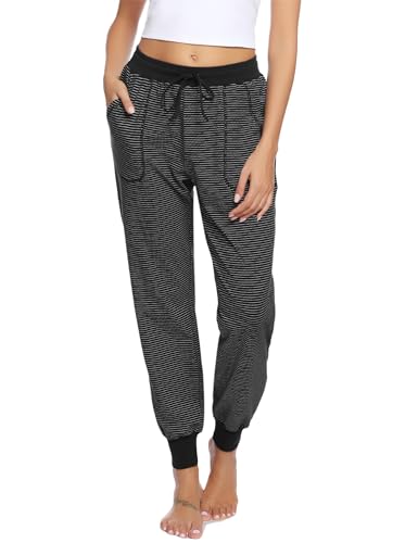 Migcaput Schlafanzughose Damen Hosen Baumwolle Lange Jogginghose Trainingshose Pyjamahose Lang Sporthose Frauen Schlafhose - Schwarz, L von Migcaput