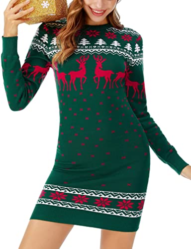 Migcaput Kleid Weihnachten Damen Pullover Knitted Dress Weihnachtskleider Festliche Kleider Frauen Weihnachtsoutfit Winter Ugly Christmas Sweater Weihnachts Pulli (Grün, XL) von Migcaput