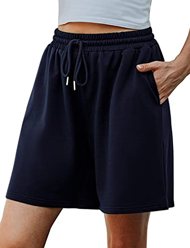 Migcaput Kurze Hosen Damen Sommer Sport Shorts Leicht Kordelzug Weitem Bein Elastischer Taille Kurze Hosen Tasche Sport Jogginghose Marineblau S von Migcaput