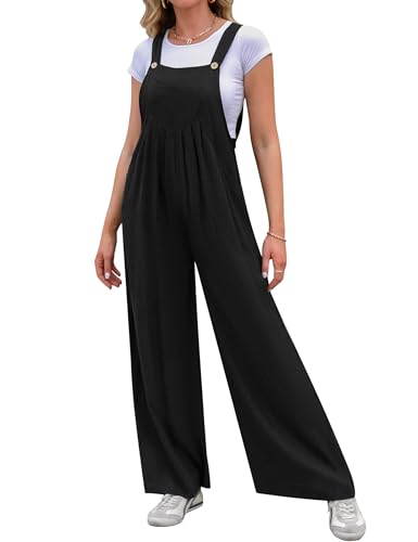 Migcaput Latzhose Jumpsuit Damen Sommer Lang lässige Übergröße Baumwolle Einfarbig Overall Elegant Playsuit mit Große Schwarz XL von Migcaput