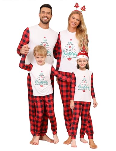 Migcaput Weihnachts Pyjama Christmas Weihnachten Für Familie Schlafanzug Damen Herren Kinder Weihnachtspyjama Set Paare Nachtwäsche Couple PJs Rot-B XXL von Migcaput