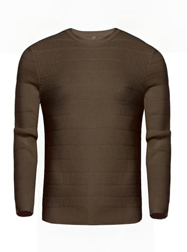 Migcaput Pullover Herren Slim fit Strickpullover Langarmshirt Einfarbig Sweater Winterpullover Feinstrick Crewneck für Männer Braun S von Migcaput