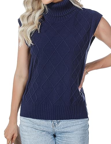 Migcaput Pullunder Ärmellos Damen Strickweste Gerippt Weste Strickpulli ärmelloser Rollkragenpullover Herbst Winter für Frauen Navy blau M von Migcaput