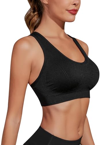 Migcaput Sport BH Damen Bustier BH Ohne Bügel mit gekreuzten Rückenpartien Sport Bra Top Spaghettiträger Cross Back Design Push up BH für Yoga Fitness Sport BH schwarz L von Migcaput